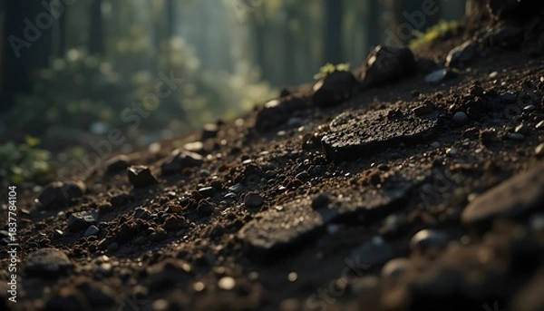 Fototapeta Forest Floor with Rocks and Misty Trees