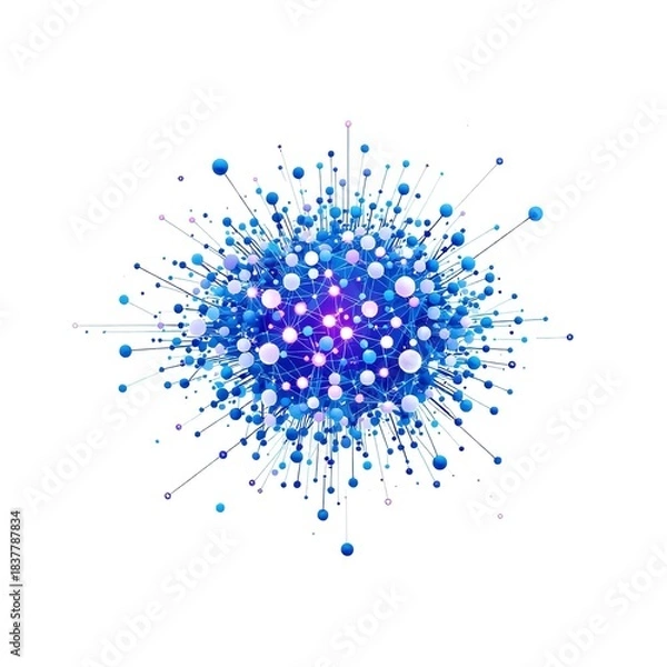 Obraz Abstract digital network structure of interconnected nodes and radiating lines symbolizing global data connection and technology