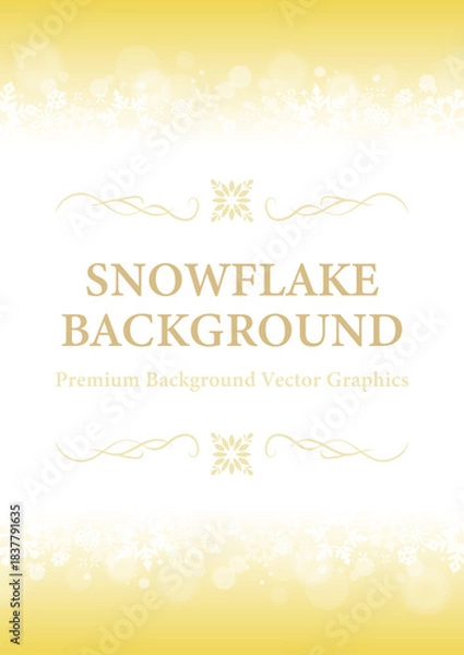 Obraz 金色の雪の結晶が飾る冬の縦型背景フレーム（スノーフレークデザイン）| ベクター素材 コピースペース カード