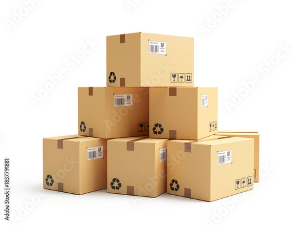 Obraz Cardboard boxes on transparent background - Shipping concept