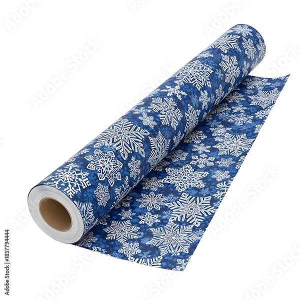 Obraz Patterned wrapping paper roll (snowflake theme), isolated