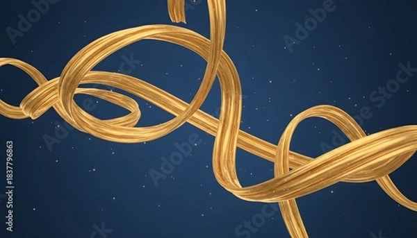 Fototapeta Dynamic Swirls of Shimmering Gold Ribbons Elegantly Flowing Against a Deep Starry Blue Background, Creating a Luxurious and Abstract Visual Design for Modern Graphics