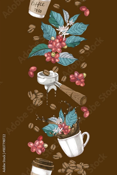 Fototapeta Vertical coffee seamless border vector
