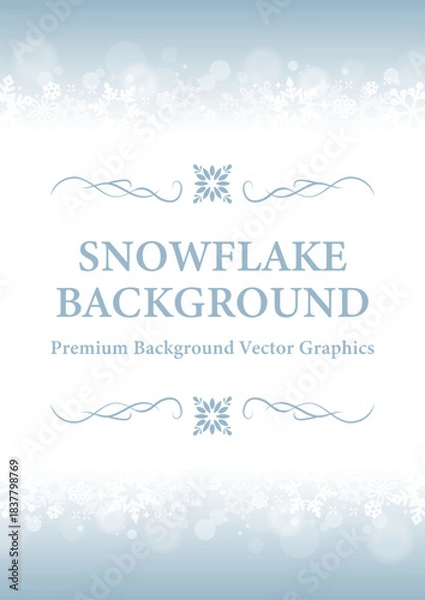 Obraz 淡いブルーの雪の結晶が飾る冬の縦型背景フレーム（スノーフレークデザイン）| ベクター素材 カード コピースペース