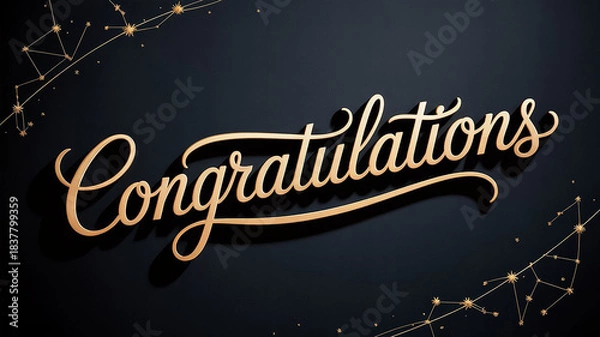 Fototapeta Elegant golden congratulations script on dark background with sparkles