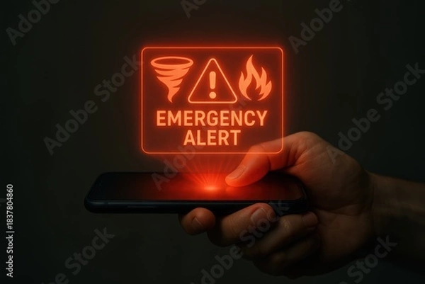 Obraz Emergency Alert Notification on Smartphone with Hand