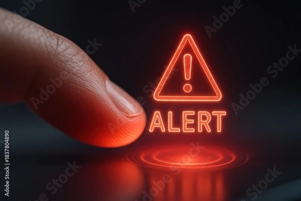 Obraz Finger Pressing Glowing Alert Symbol on Touchscreen