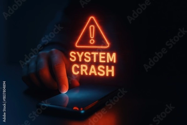 Obraz Smartphone Displaying System Crash Alert with Warning Symbol