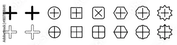 Fototapeta 手書き風プラスボタンセット　黒線　Handwritten Plus Button Set (Black Line)
