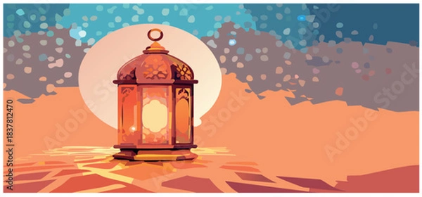 Obraz vector vintage lantern in the night for muslim background