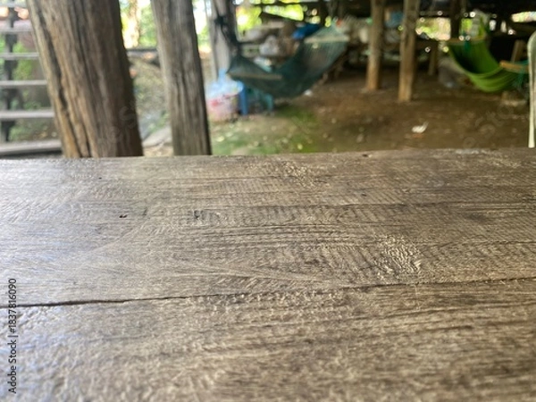 Obraz Rustic Wooden Table Surface with Blurred Background