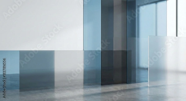 Fototapeta empty room with blue windows