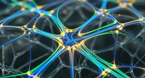 Fototapeta Abstract network structure with glowing lines in blue and green  