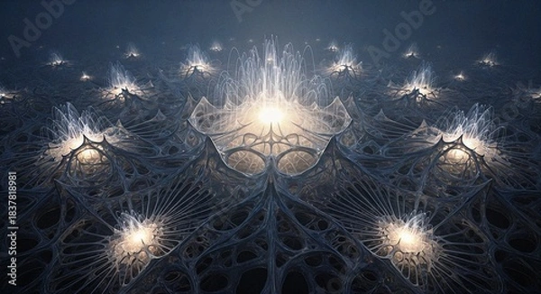 Fototapeta Abstract luminous fractal pattern with intricate network design  