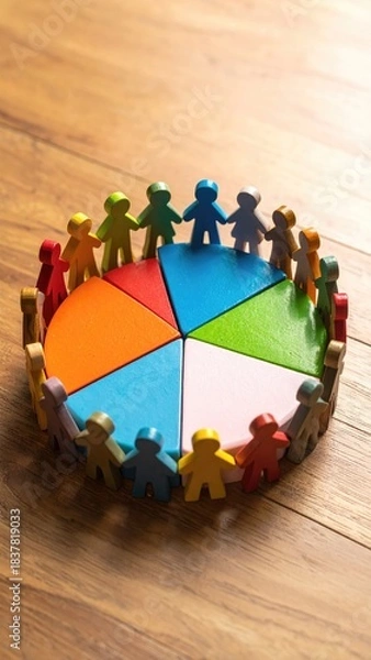 Obraz Wooden figures surround pie chart