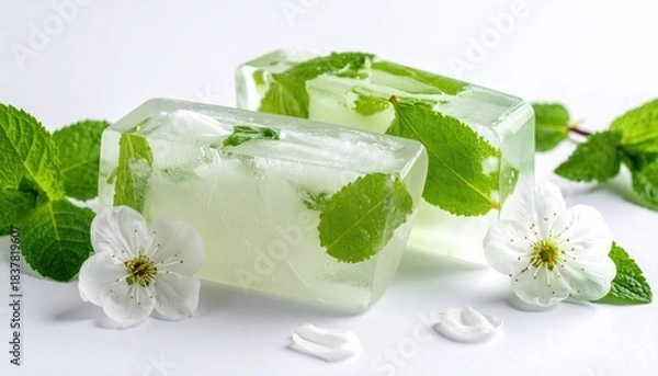 Obraz Ice blocks with mint and flowers
