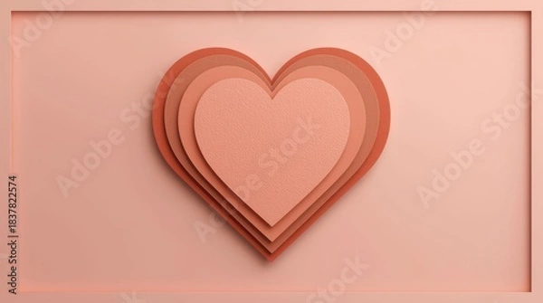 Obraz Abstract geometric heart composition in muted terracotta and blush tones, layered textured paper cutout style, symbolic of love and warm wishes, soft volumetric shadows. Generative AI