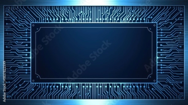 Obraz Abstract circuit board pattern in electric blue and metallic silver, symbolizing technology and connection, modern corporate business greeting, digital futuristic look. Generative AI