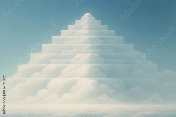 Fototapeta Ascending staircase of clouds leading to a bright sky