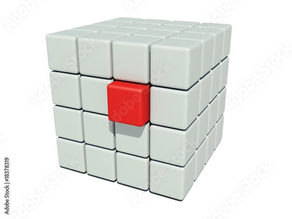 Obraz Stack of grey cubes and a unique red
