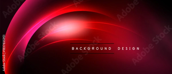 Fototapeta Abstract red neon lines create dynamic curves. Dark background emphasizes glowing effect. Text reads background design. Minimalist, modern aesthetic.