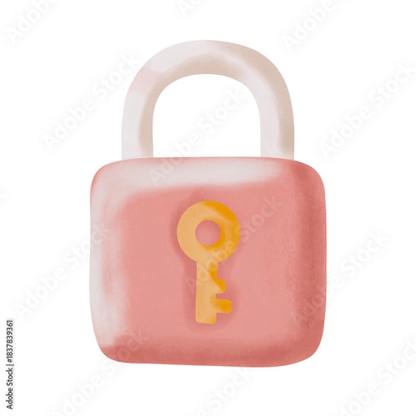 Obraz Cute Pastel Padlock With Golden Key Icon