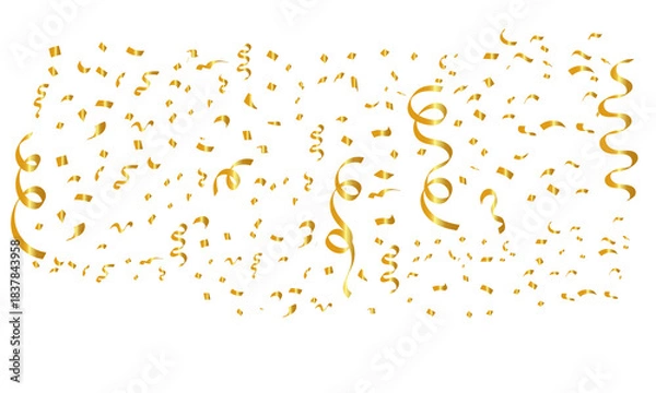 Obraz Sparkling golden confetti and streamers cascade against a dark background creating a festive celebratory atmosphere