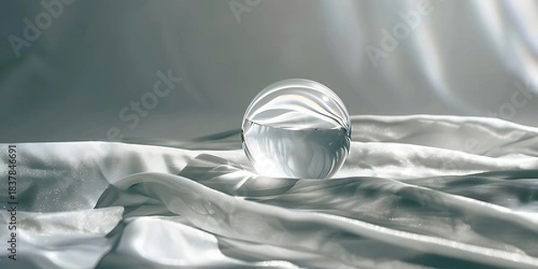 Fototapeta Crystal ball sitting on shimmering satin cloth creates a luxurious elegant scene