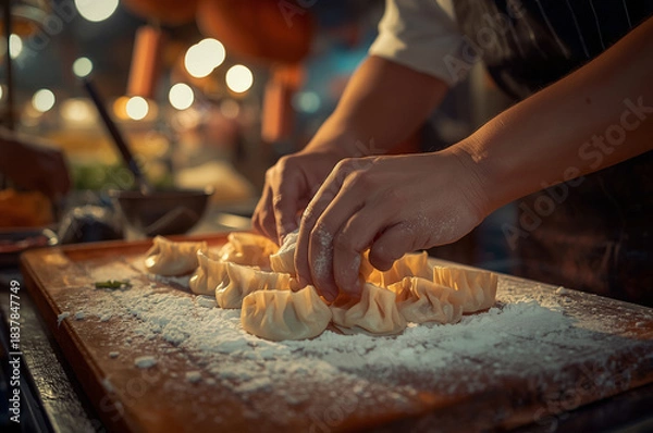Obraz A chef's hands form dumplings