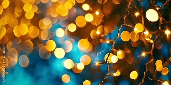 Fototapeta Abstract Image of Holiday Lights Sparkling with Soft Bokeh Background on Blue