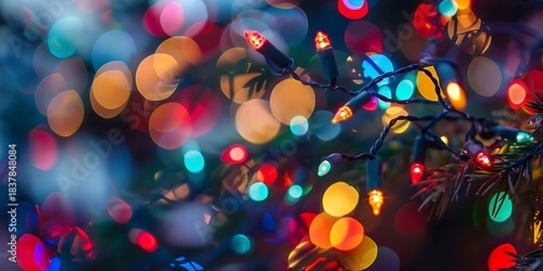 Fototapeta A beautiful display of colorful Christmas lights, creating a festive atmosphere