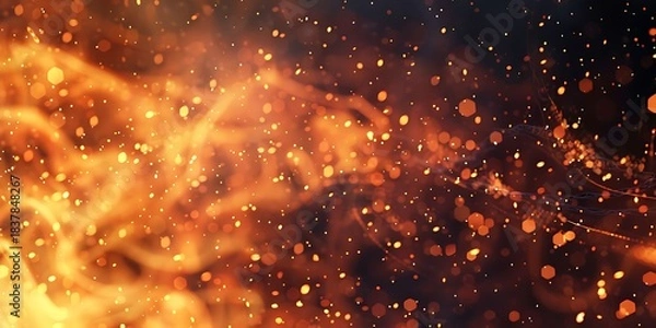 Fototapeta Abstract Fire and Embers Background with Bokeh and Warm Golden Light