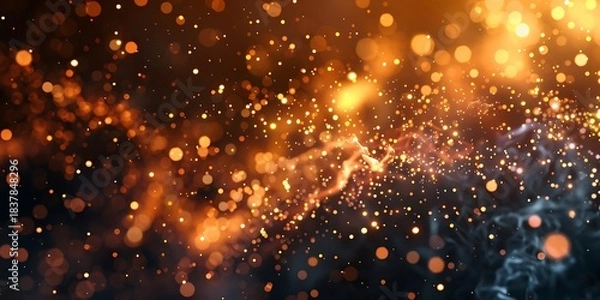 Fototapeta Abstract golden bokeh lights shimmering against a dark, mysterious background