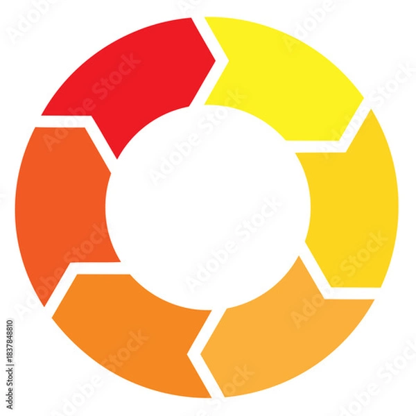 Fototapeta 循環を示す6色の矢印サイクル図　ビジネスプロセスやワークフローに活用できるインフォグラフィック