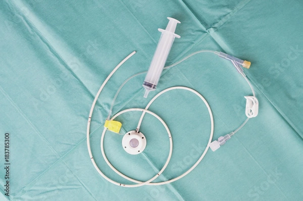 Fototapeta Port a catheter or central venous port insertion, puncture at chest wall to aorta artery