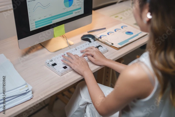 Fototapeta Professional analyzing business data on computer keyboard