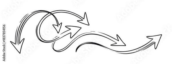 Obraz Hand drawn arrows showing flow and direction for business presentations, process mapping, and information pathways in a dynamic graphic element.