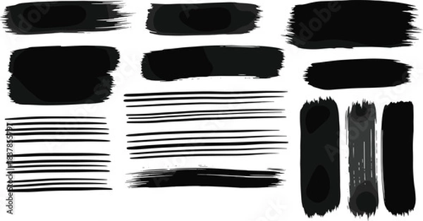 Obraz Collection of black brush stroke textures and lines on white background