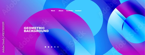 Obraz Abstract geometric background. Vibrant colors blend, creating dynamic visual experience. Minimalist design with text elements.