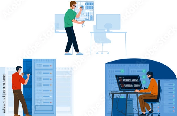 Obraz It specialists working on network infrastructure and server systems