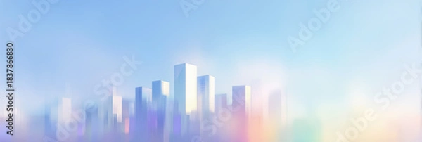 Obraz パステルカラーの光に包まれた幻想的で抽象的な都市のスカイラインの背景イラスト