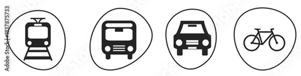 Obraz Verkehrsmittel Icons Buttons: Zug, Bus, Auto und Fahrrad