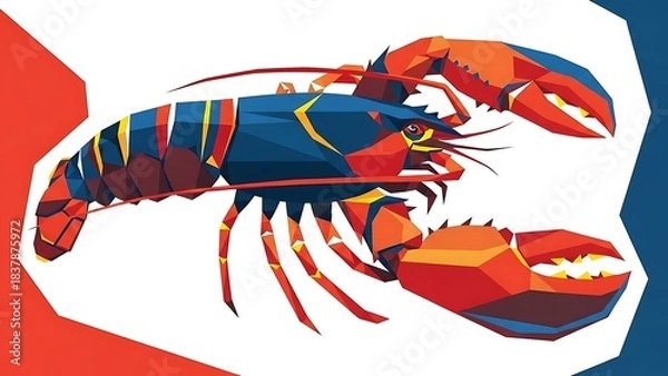 Obraz Colorful geometric lobster illustration showcasing marine life in a modern polygonal art style on a bright background