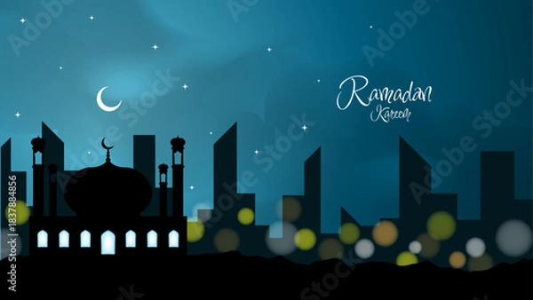 Obraz Ramadan kareem background with mosque silhouette at night