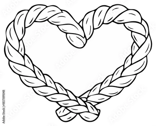 Fototapeta Stylized Heart Shape Created with Braided Strands, Outline Drawing, Vector Illustration