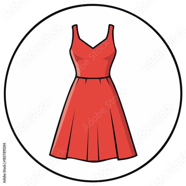 Fototapeta Elegant Red Dress Fashion Icon in Modern Circular Design Style for Fashion and Lifestyle Concepts and Creative Projects