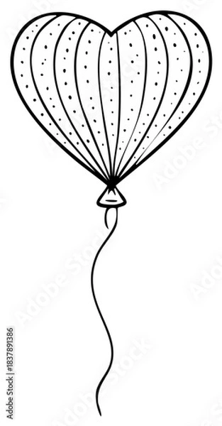 Obraz Black and White Hand-Drawn Heart-Shaped Balloon. Symbol of Love and Celebration