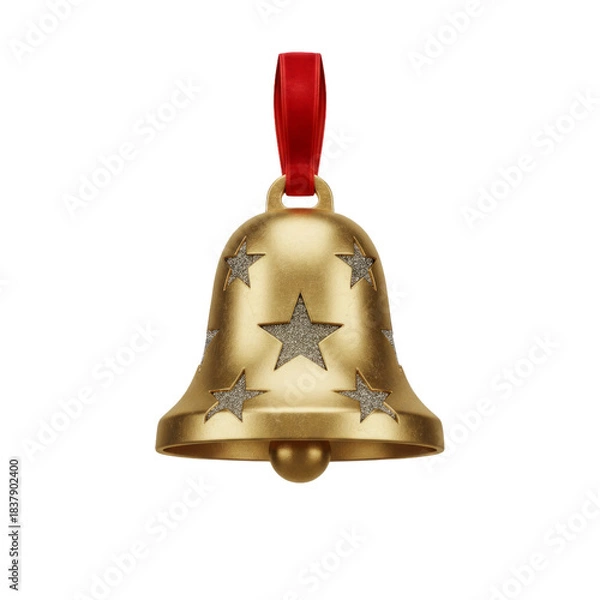 Obraz 3D icon of Santa’s sleigh bell with engraved star patterns, metallic texture