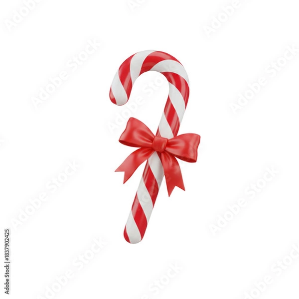 Obraz 3D icon of a candy cane tied with a red bow, isolated on transparent background
