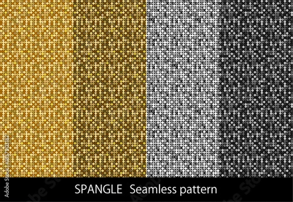 Fototapeta スパンコール風のシームレスなパターン柄セット ドット 金 銀 ベクター スウォッチ ラメ